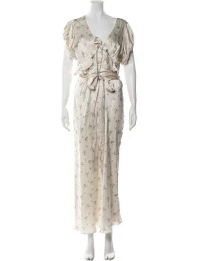 Pre-owned Loveshackfancy Silk Long Dress In Neutrals