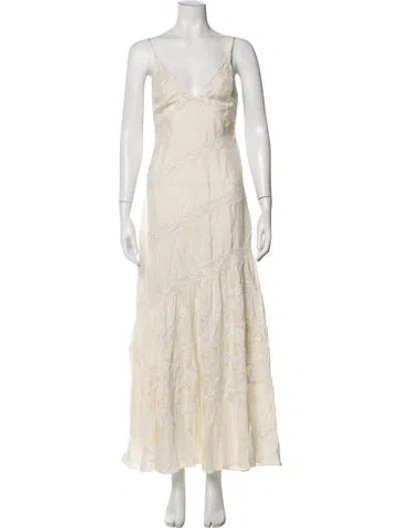 Pre-owned Loveshackfancy Silk Long Dress In Neutrals