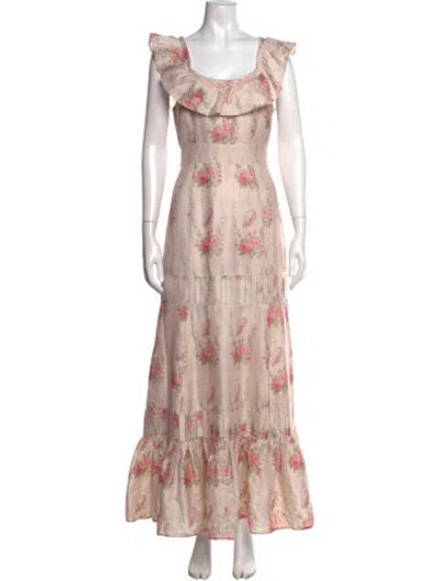Pre-owned Loveshackfancy Silk Long Dress In Neutrals