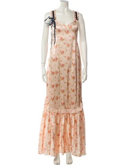 Pre-owned Loveshackfancy Silk Long Dress In Orange