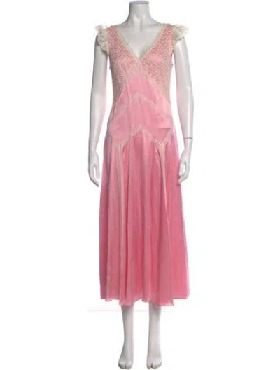 Pre-owned Loveshackfancy Silk Long Dress In Pink