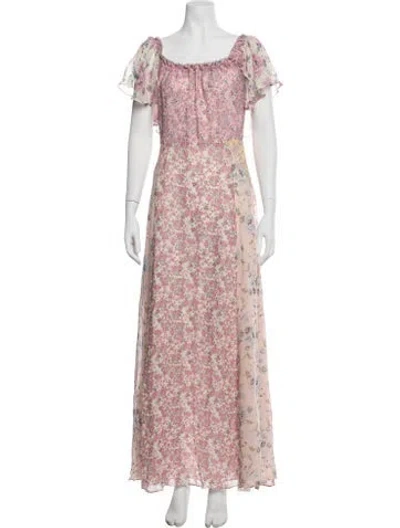 Pre-owned Loveshackfancy Silk Long Dress In Pink/purple