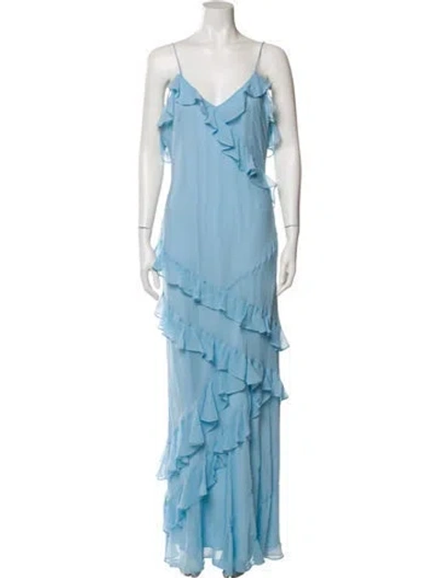 Pre-owned Loveshackfancy Silk Long Dress W/ Tags In Blue