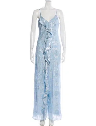 Pre-owned Loveshackfancy Silk Long Dress W/ Tags In Blue