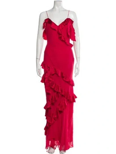 Pre-owned Loveshackfancy Silk Long Dress W/ Tags In Red