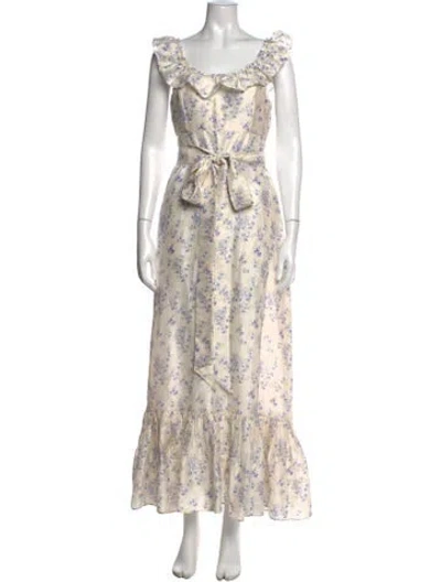 Pre-owned Loveshackfancy Silk Long Dress W/ Tags In White