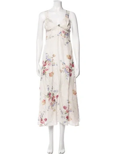 Pre-owned Loveshackfancy Silk Long Dress In White