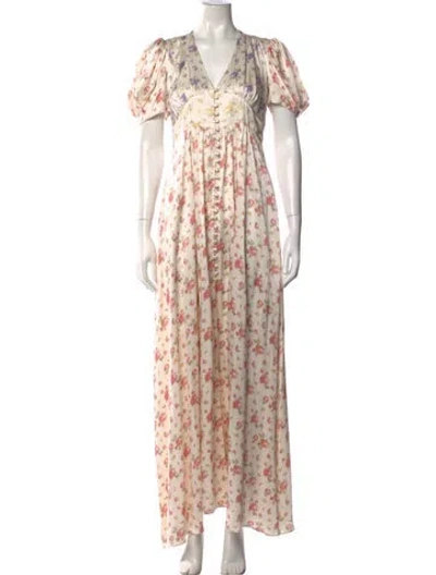 Pre-owned Loveshackfancy Silk Long Dress In White
