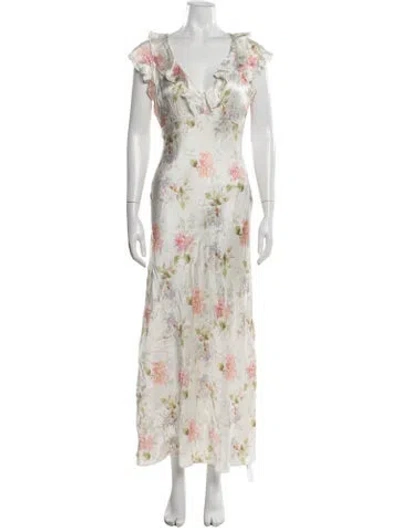 Pre-owned Loveshackfancy Silk Long Dress In White