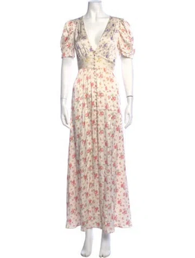 Pre-owned Loveshackfancy Silk Long Dress In White