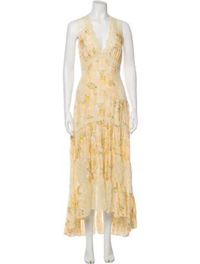 Pre-owned Loveshackfancy Silk Long Dress In Yellow