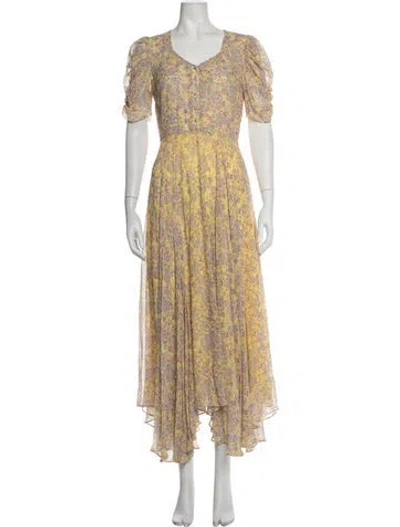Pre-owned Loveshackfancy Silk Long Dress In Yellow