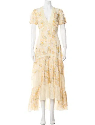Pre-owned Loveshackfancy Silk Long Dress In Yellow