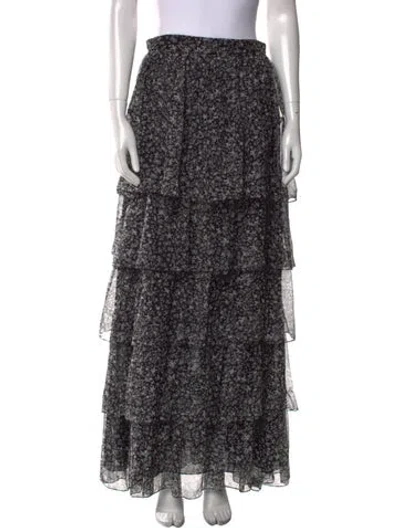 Pre-owned Loveshackfancy Silk Long Skirt In Black