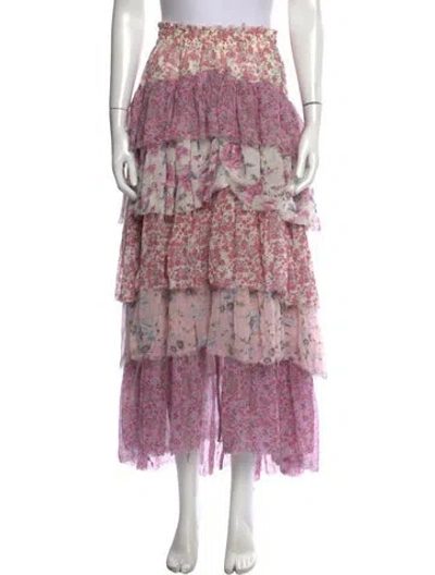 Pre-owned Loveshackfancy Silk Long Skirt In Pink