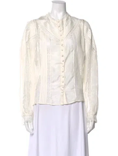 Pre-owned Loveshackfancy Silk Long Sleeve Blouse W/ Tags In White