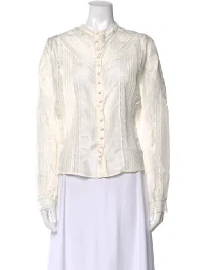 Pre-owned Loveshackfancy Silk Long Sleeve Blouse In White