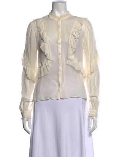 Pre-owned Loveshackfancy Silk Long Sleeve Blouse In White