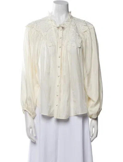 Pre-owned Loveshackfancy Silk Long Sleeve Button-up Top In Neutral