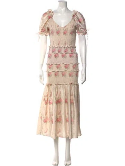 Pre-owned Loveshackfancy Silk Midi Length Dress In Neutral