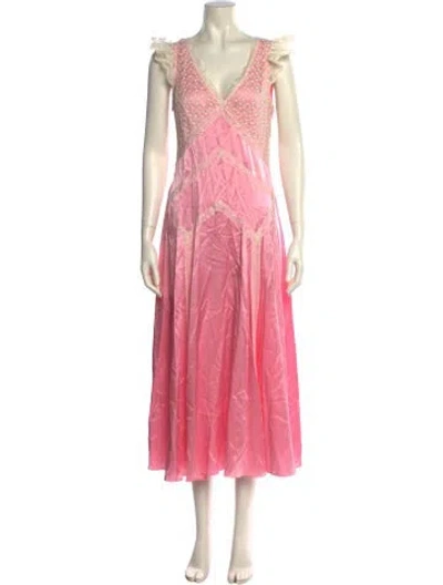 Pre-owned Loveshackfancy Silk Midi Length Dress In Pink