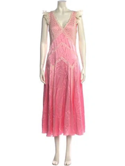 Pre-owned Loveshackfancy Silk Midi Length Dress In Pink