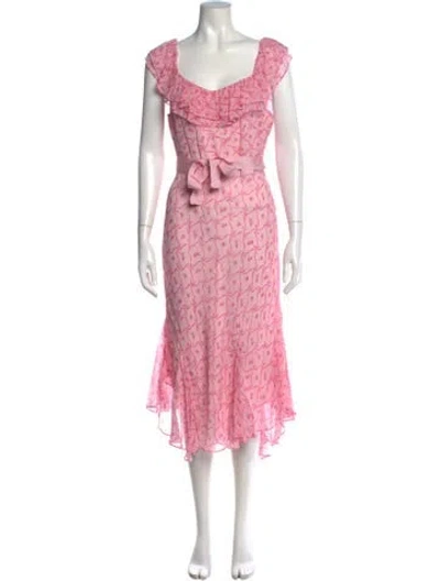 Pre-owned Loveshackfancy Silk Midi Length Dress In Pink