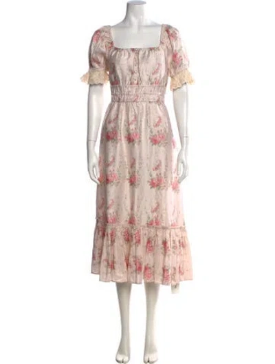 Pre-owned Loveshackfancy Silk Midi Length Dress W/ Tags In Neutrals