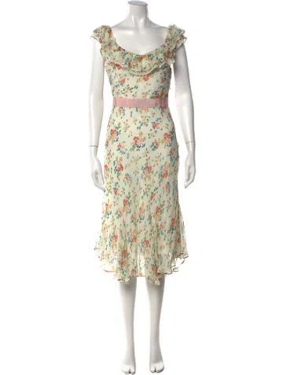 Pre-owned Loveshackfancy Silk Midi Length Dress W/ Tags In Neutrals