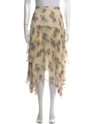 Pre-owned Loveshackfancy Silk Midi Length Skirt In Green/neutrals/purple