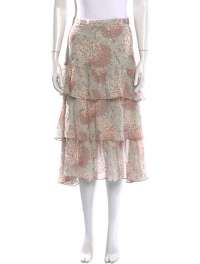 Pre-owned Loveshackfancy Silk Midi Length Skirt In Metallic/pink