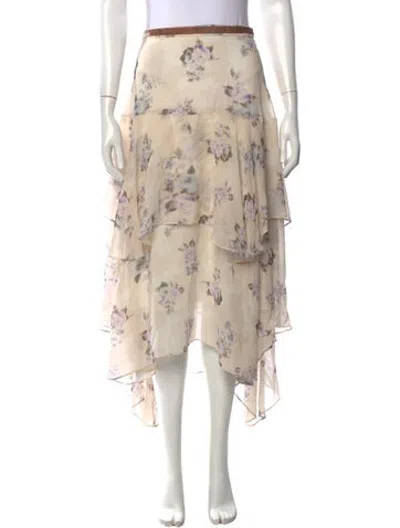 Pre-owned Loveshackfancy Silk Midi Length Skirt In Neutrals