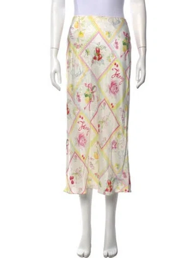 Pre-owned Loveshackfancy Silk Midi Length Skirt In Neutrals/white