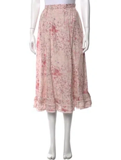 Pre-owned Loveshackfancy Silk Midi Length Skirt In Pink