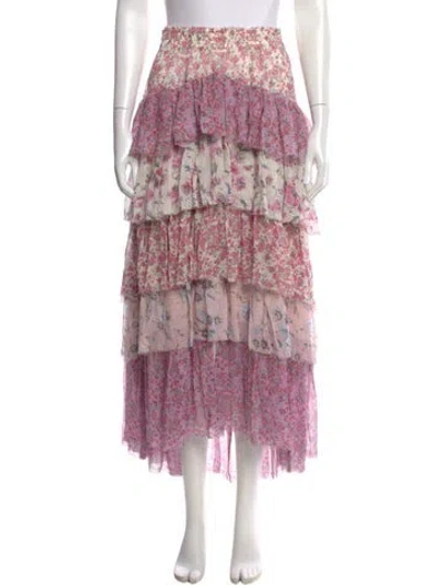 Pre-owned Loveshackfancy Silk Midi Length Skirt W/ Tags In Multi