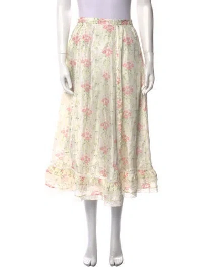 Pre-owned Loveshackfancy Silk Midi Length Skirt In White