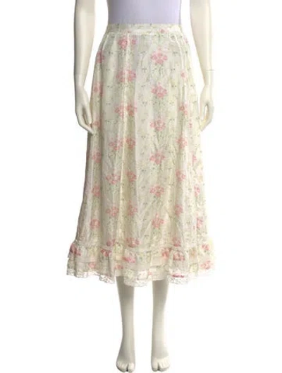 Pre-owned Loveshackfancy Silk Midi Length Skirt In White