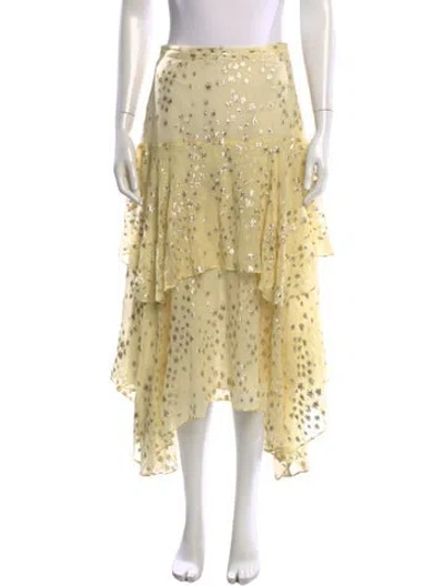 Pre-owned Loveshackfancy Silk Midi Length Skirt In Yellow