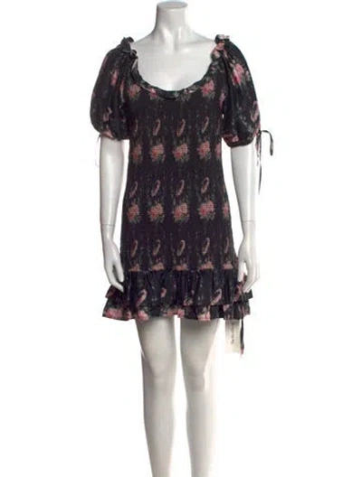 Pre-owned Loveshackfancy Silk Mini Dress In Black
