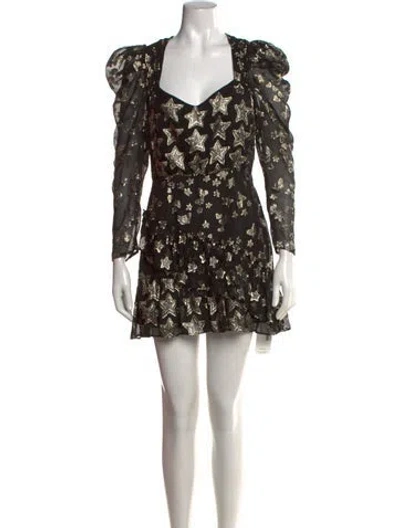 Pre-owned Loveshackfancy Silk Mini Dress In Black/metallic