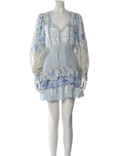 Pre-owned Loveshackfancy Silk Mini Dress In Blue