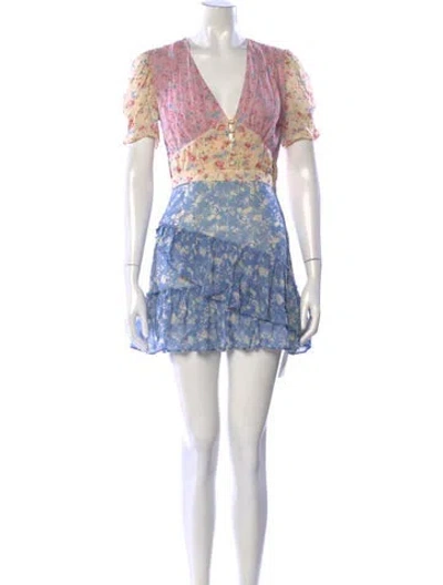 Pre-owned Loveshackfancy Silk Mini Dress In Blue