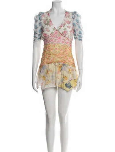 Pre-owned Loveshackfancy Silk Mini Dress In Blue/purple/white