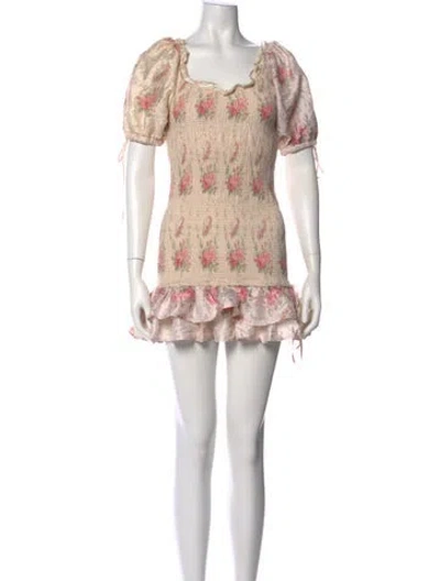Pre-owned Loveshackfancy Silk Mini Dress In Neutral