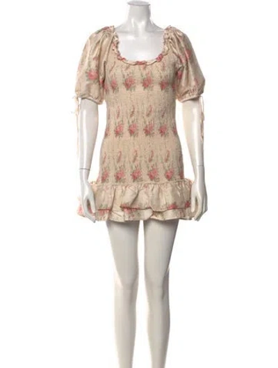 Pre-owned Loveshackfancy Silk Mini Dress In Neutrals