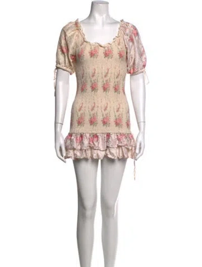 Pre-owned Loveshackfancy Silk Mini Dress In Neutrals