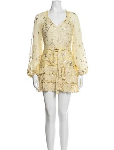 Pre-owned Loveshackfancy Silk Mini Dress In Yellow