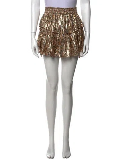 Pre-owned Loveshackfancy Silk Mini Skirt In Brown/metallic