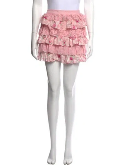 Pre-owned Loveshackfancy Silk Mini Skirt In Pink