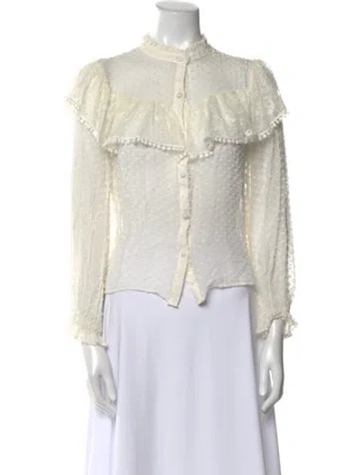 Pre-owned Loveshackfancy Silk Mock Neck Blouse In Neutral